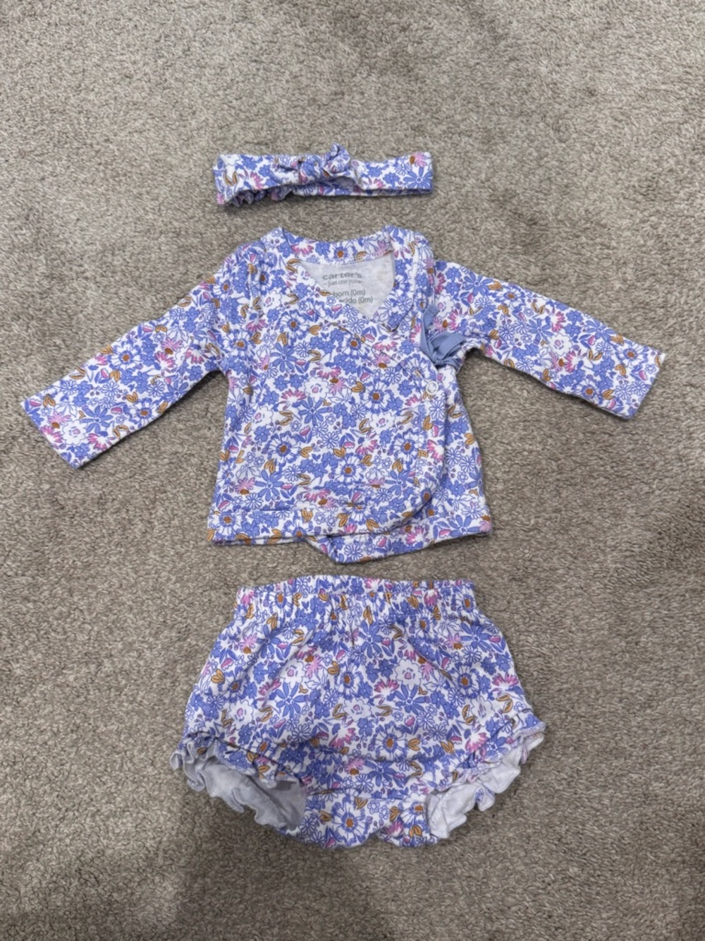 Carter's Floral 3-Piece Purple, White & Pink Baby Top Set